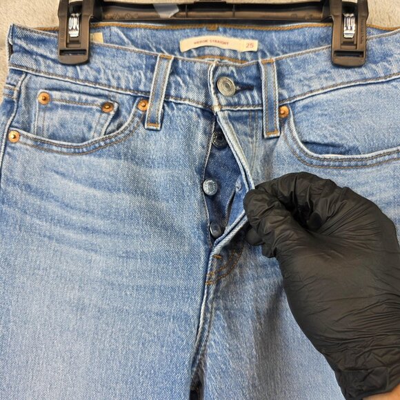 Levis Wedgie Straight Jeans Womens 25 Blue Denim High Rise Button Fly Premium - Picture 2 of 15